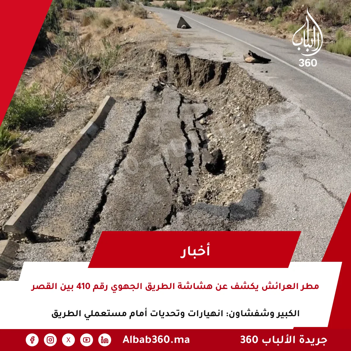 مطر العرائش يكشف عن هشاشة الطريق الجهوي رقم 410 بين القصر الكبير وشفشاون: انهيارات وتحديات أمام مستعملي الطريق